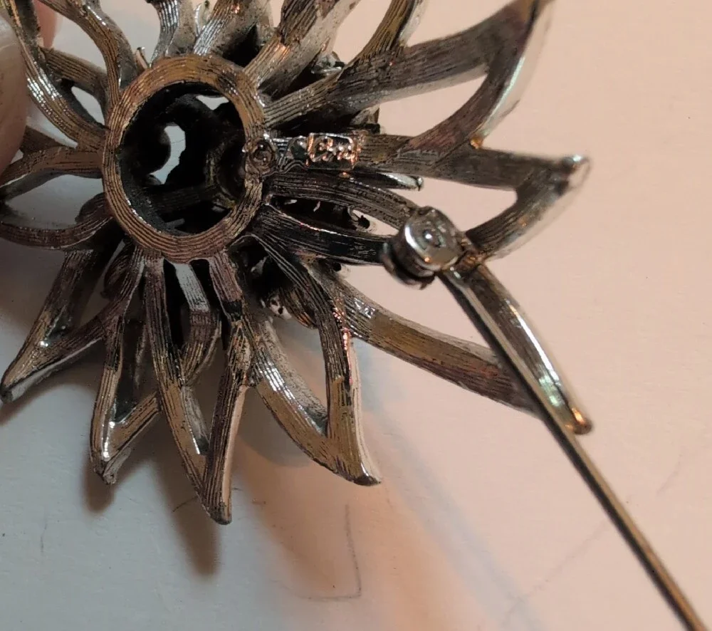 Vintage Signed Cora Silver Floral Crystal Brooch